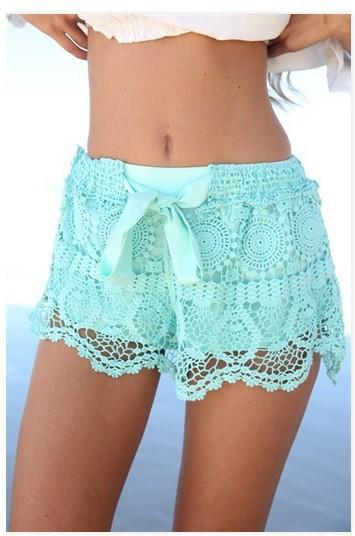 Bowknots Lace Irregular High Waist Beach Hot Shorts - Meet Yours Fashion - 2