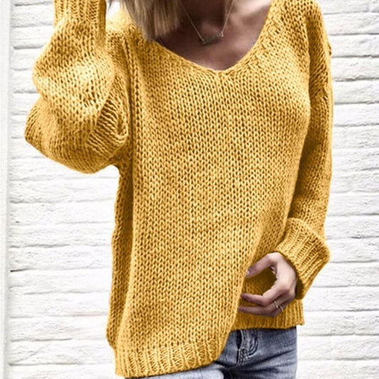 Oversized Pure Color V Neck Knit Sweater