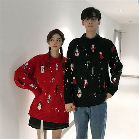 Loose Snowman Print Christmas Pullover Sweater