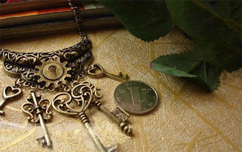 Retro Style Key Lock Tassel Necklace