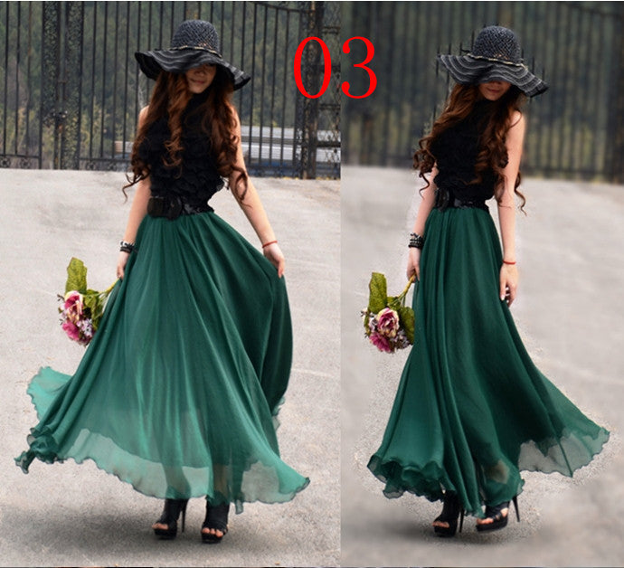 Bohemian Flared Pleated Pure Color Slim Floor Maxi Skirt - May Your Fashion - 12