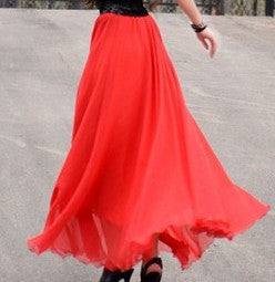 Bohemian Flared Pleated Pure Color Slim Floor Maxi Skirt - May Your Fashion - 4