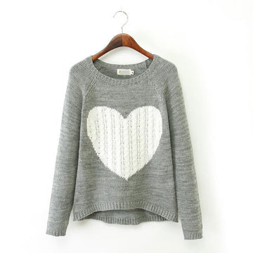 Splicing Pullover Scoop Knit Slim Heart Pattern Sweater - May Your Fashion - 2