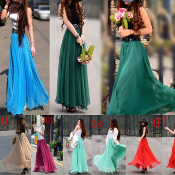 Bohemian Flared Pleated Pure Color Slim Floor Maxi Skirt - May Your Fashion - 2