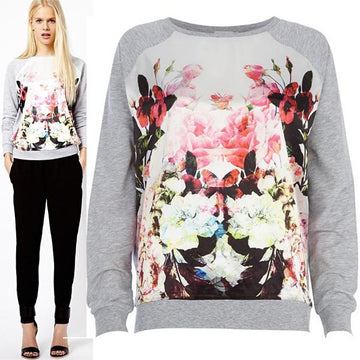 Flower Print Scooo Long Sleeve Splicing Sweatshirt - May Your Fashion - 2