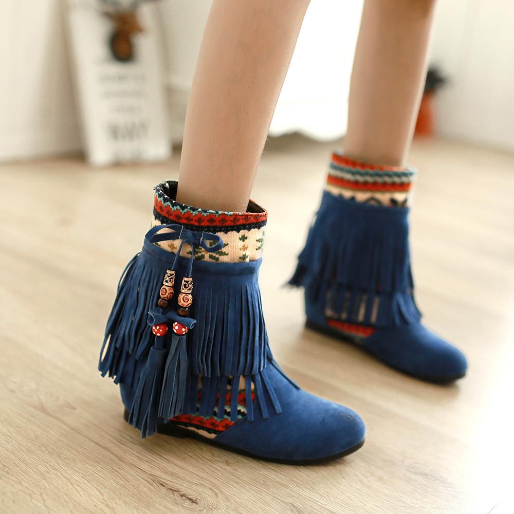 Tassel Beads Increased Patchwork Suede Short Boots