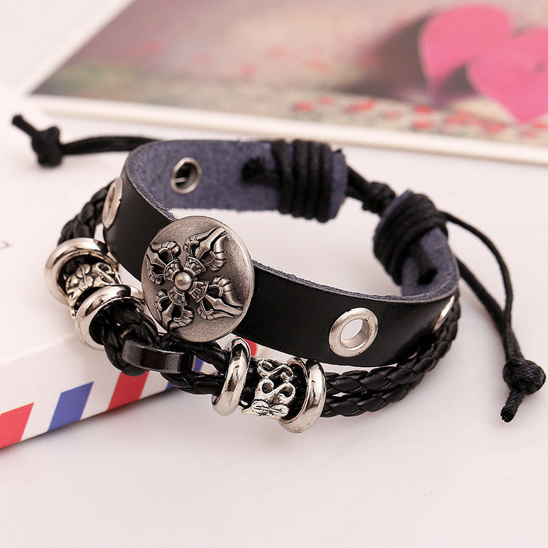 Hollow Beads Carving Flower Leather Bracelet