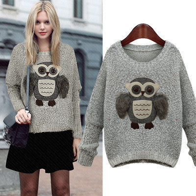Knit Scoop Loose Pattern Owl Long Sleeves Sweater - May Your Fashion - 2