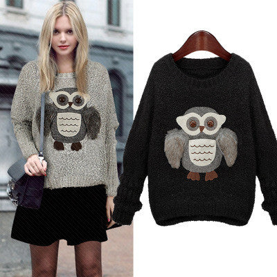 Knit Scoop Loose Pattern Owl Long Sleeves Sweater - May Your Fashion - 3