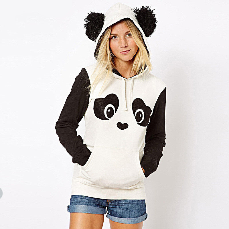 Panda Print Contrast Color Hooded Cute Sweatshirt - May Your Fashion - 2