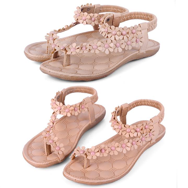 Women Bohemia Flower Beads Flip-flop Shoes Flat Sandals - MeetYoursFashion - 5
