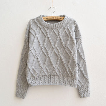 Cable Retro Solid Color Scoop Knit Sweater - May Your Fashion - 2