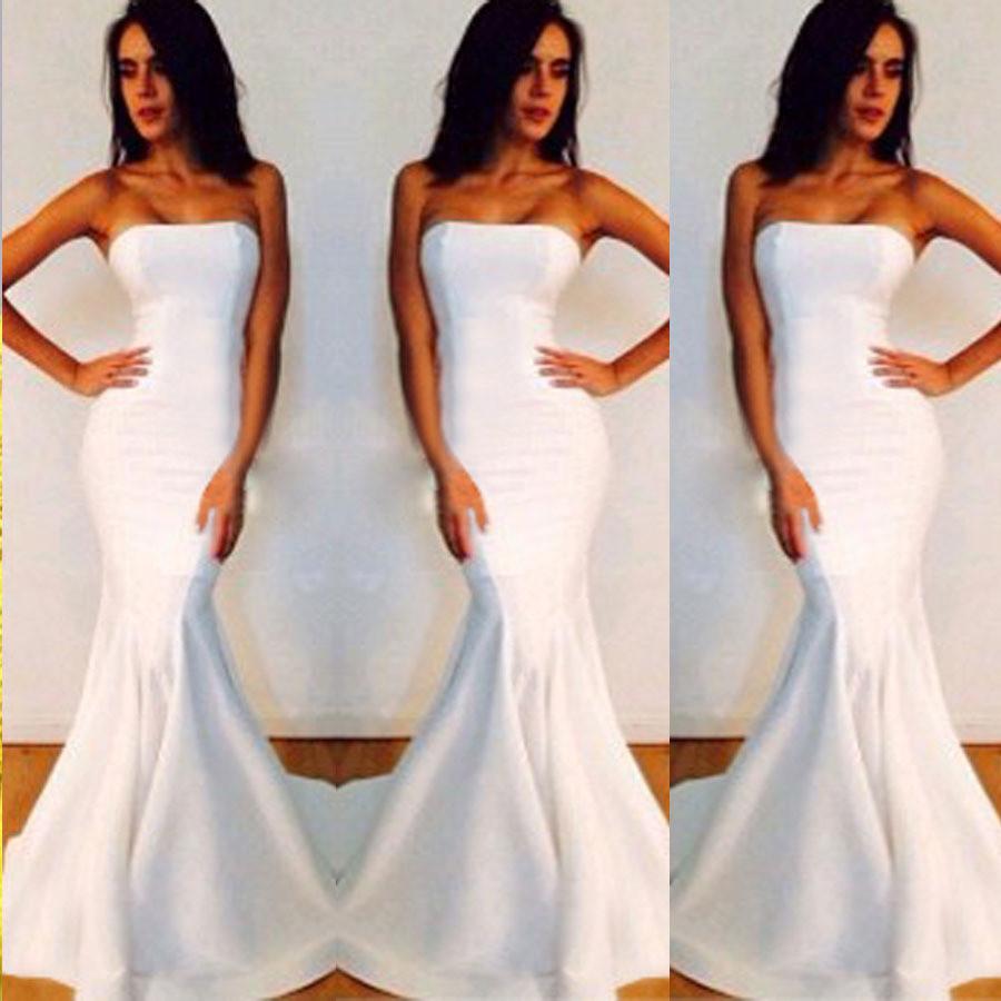 Floor-length Strapless Pure Color Mermaid Party Dress - Meet Yours Fashion - 3