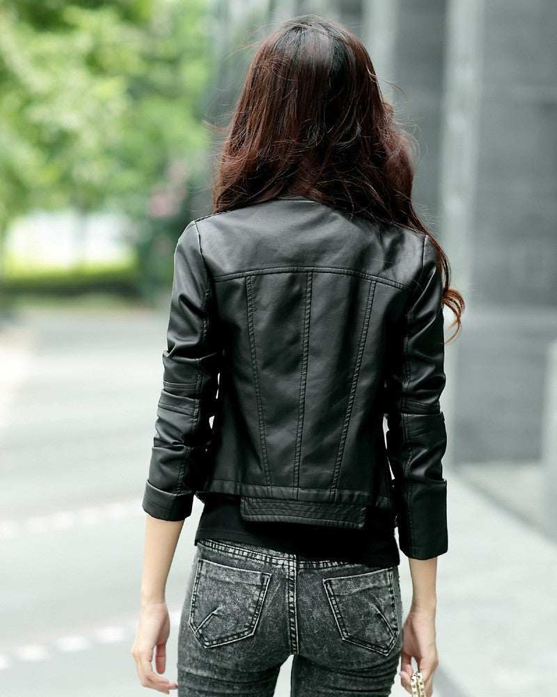 Shoulder Strap Zipper Pockets Lapel Crop Jacket - May Your Fashion - 6