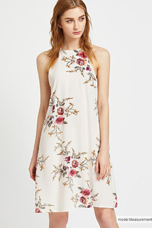 Floral Print Spaghetti Straps Sleeveless Short Dress
