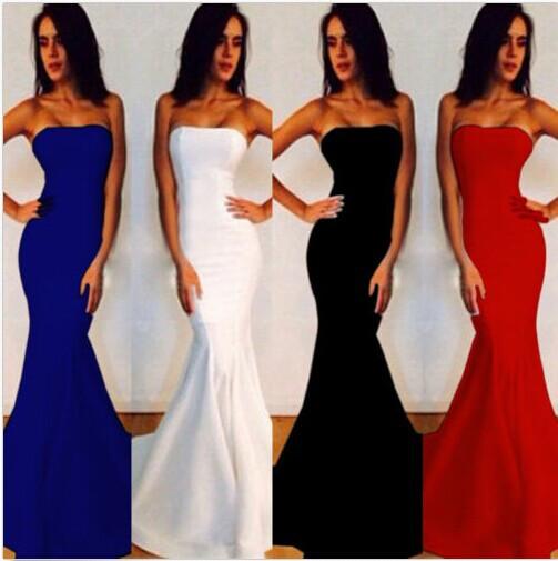 Floor-length Strapless Pure Color Mermaid Party Dress - Meet Yours Fashion - 1