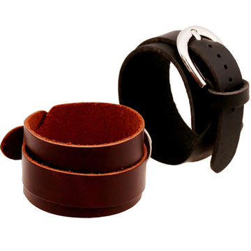 Pure Color Wide Strap Leather Bracelet