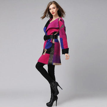 Splicing Plaid Long Woolen Coat - Meet Yours Fashion - 1