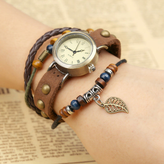 Hollow Out Leaf Rivet Strap Watch