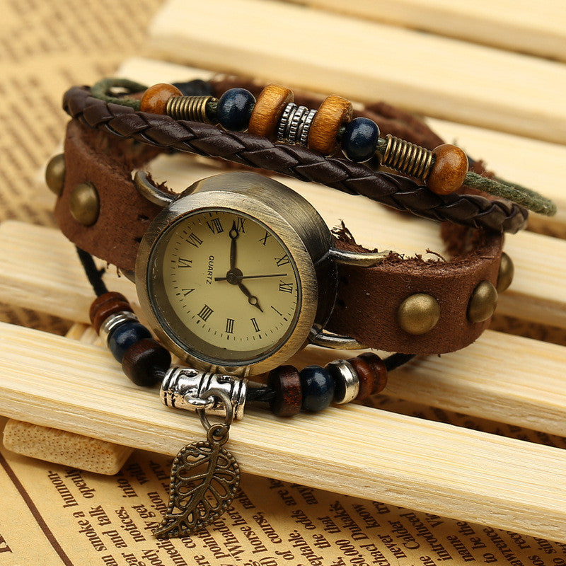 Hollow Out Leaf Rivet Strap Watch