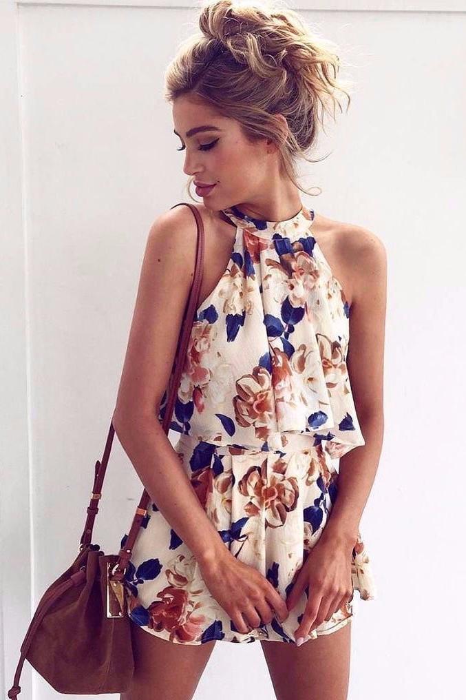 Flower Print Ruffles Loose Crop Top with Wide-Legs Shorts Two Pieces Set