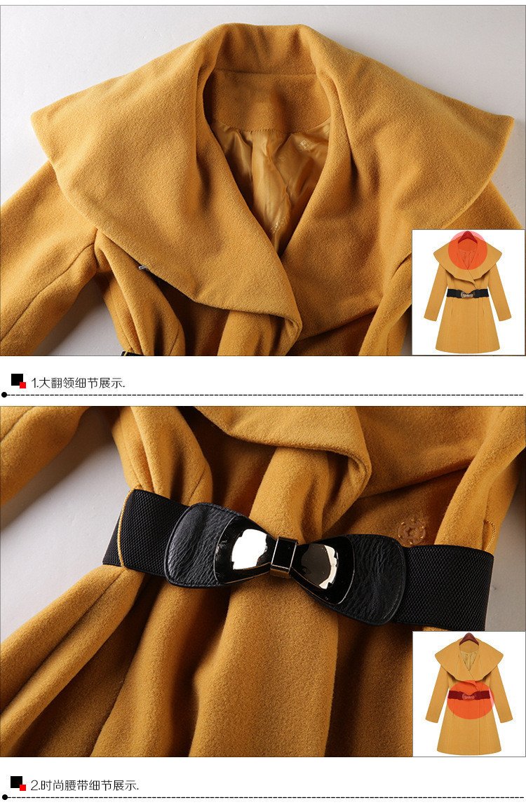 Lapel Collar Slim Long Wool Coat - Meet Yours Fashion - 5