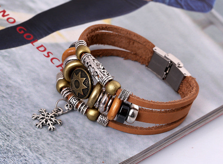 Korea Style Snowflake Leather Bracelet
