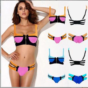 Cut Out Spaghetti Strap Zipper Low Waist Bikini Set Swimwear - Meet Yours Fashion - 3