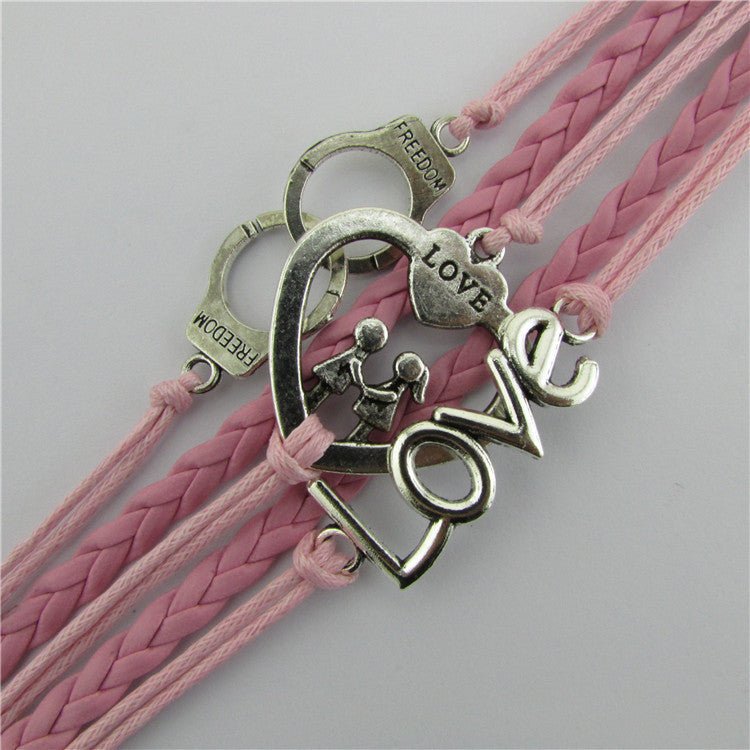 Love Heart Multielement Weaving Handcuffs Bracelet