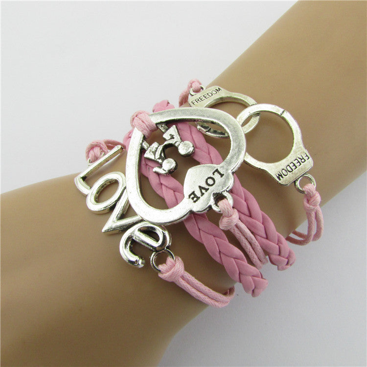 Love Heart Multielement Weaving Handcuffs Bracelet