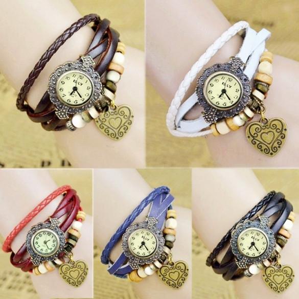 Stylish Quartz Weave Wrap Synthetic Leather Bracelet Girl's Wrist Watch