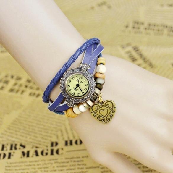 Stylish Quartz Weave Wrap Synthetic Leather Bracelet Girl's Wrist Watch