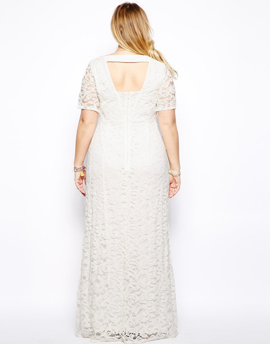 Plus Size Elegant Short Sleeve Lace Long Dress