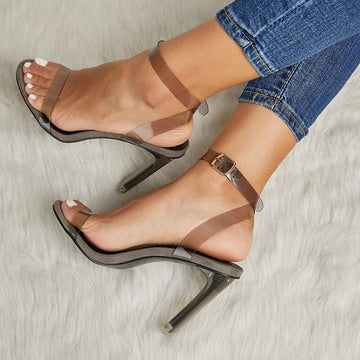 High Chunky Heel Clear Buckle Sandals