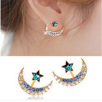 Color Crystal Moon Star Earrings