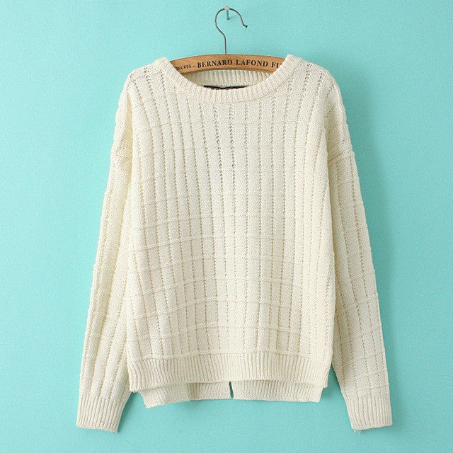 Pullover Scoop Solid Color Irregular Split Knit Sweater 
