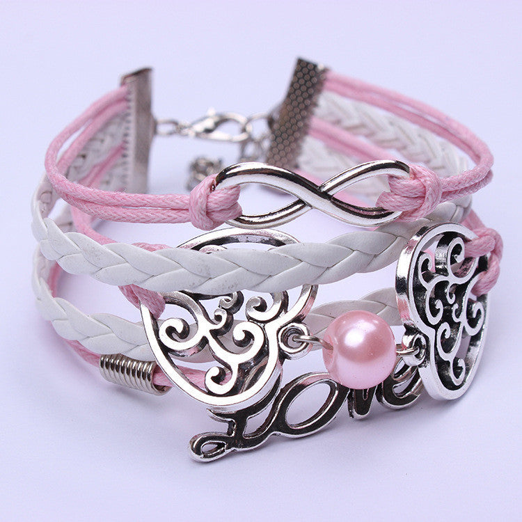 Romantic Pink Heart LOVE Pearl Hand-made Bracelet