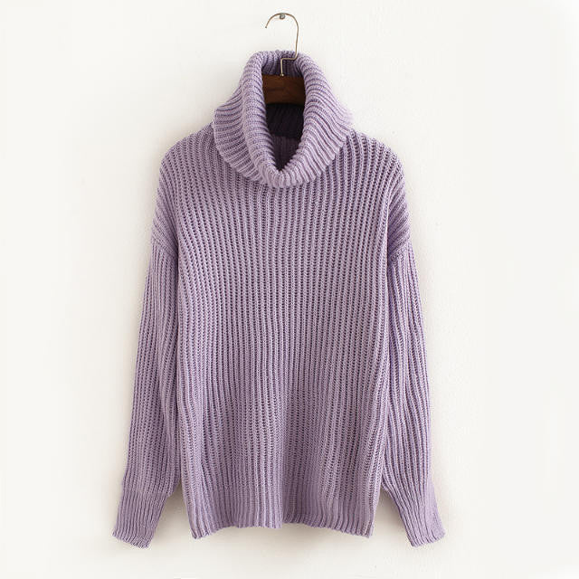 Lapel Pullover Loose High Collar Solid Sweater - May Your Fashion - 9