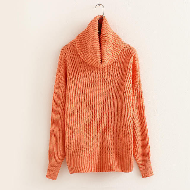 Lapel Pullover Loose High Collar Solid Sweater - May Your Fashion - 10