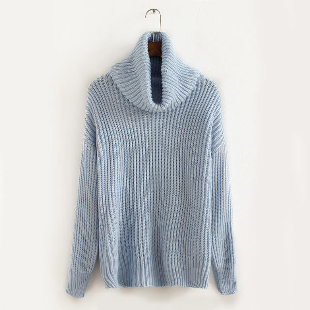 Lapel Pullover Loose High Collar Solid Sweater - May Your Fashion - 11