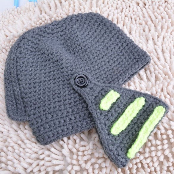 Buttons Unisex Crochet Knit Black Ski Beanie Wool Roman Knight Hat Mask Cap