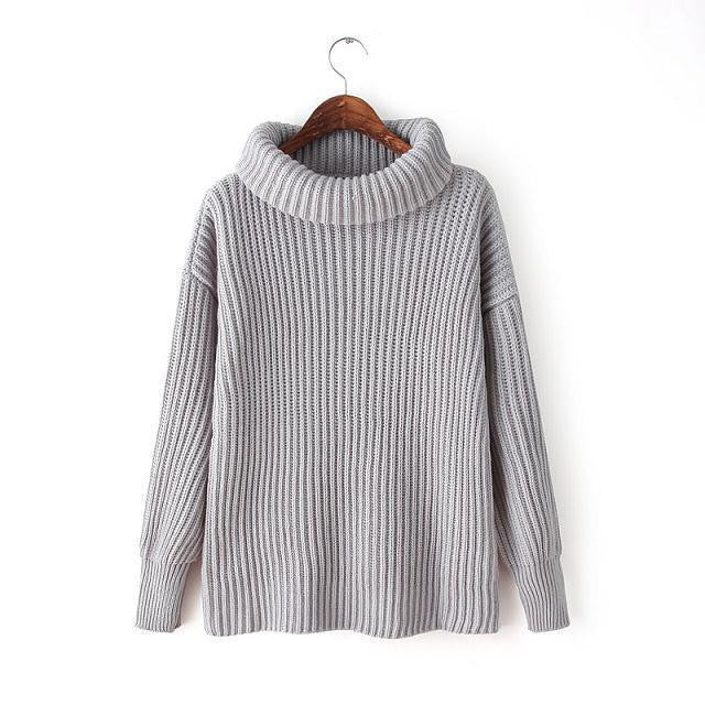 Lapel Pullover Loose High Collar Solid Sweater - May Your Fashion - 8
