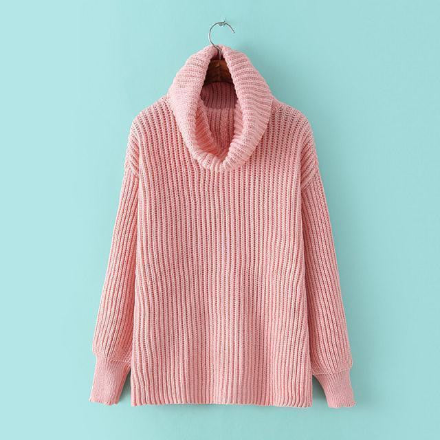 Lapel Pullover Loose High Collar Solid Sweater - May Your Fashion - 2