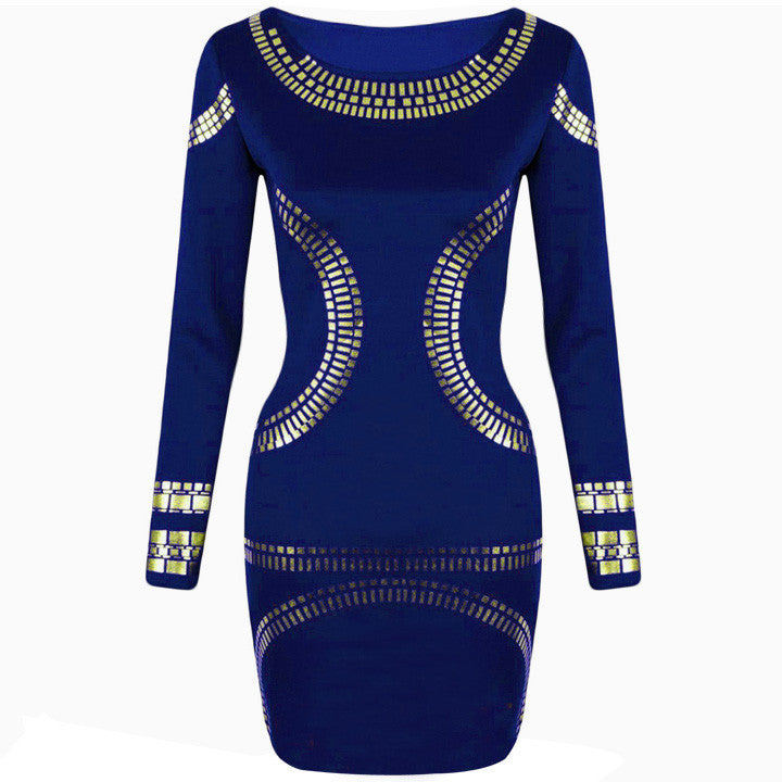 Gold Foil Long Sleeves Tunic Party Bodycon Dress - May Your Fashion - 6