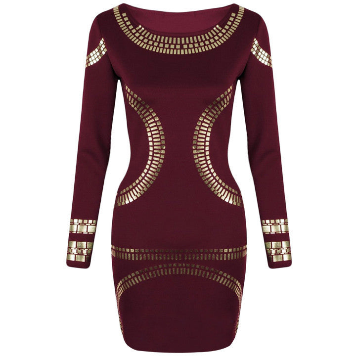 Gold Foil Long Sleeves Tunic Party Bodycon Dress - May Your Fashion - 7