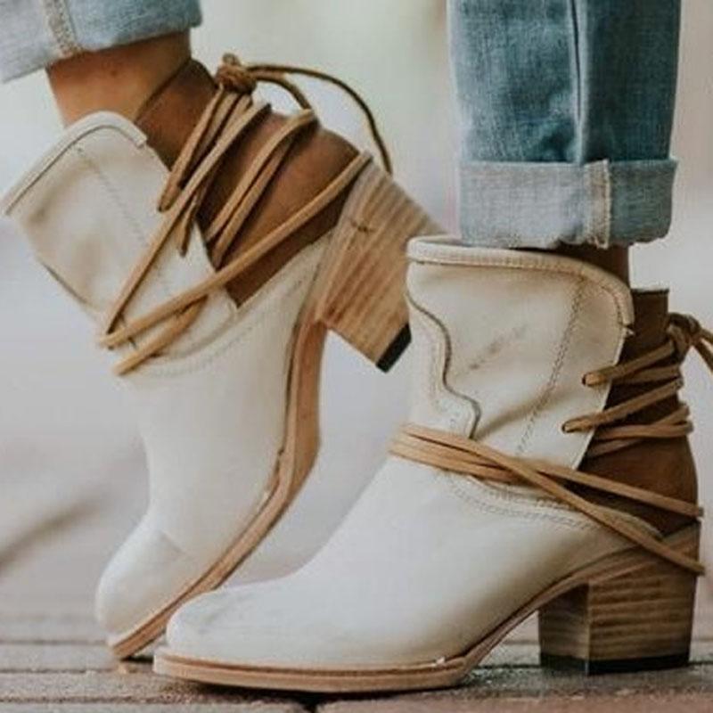 Chunky Heel Leather Ankle Boots
