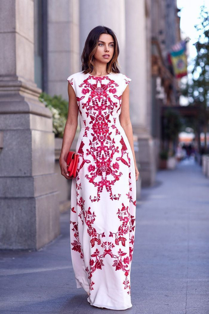 Scoop Print Sleeveless Slim Dress Long Dress - May Your Fashion - 2