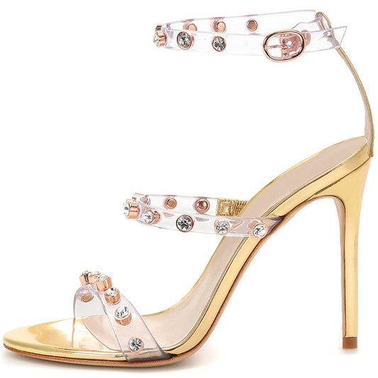 Fashionable women's PVC Rhinestone rivet high-heeled sandals Party Shoe