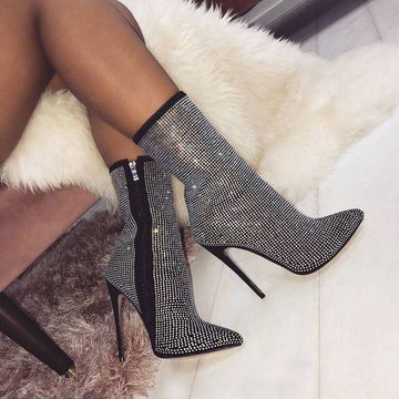 Pointed Rhinestone High Heels