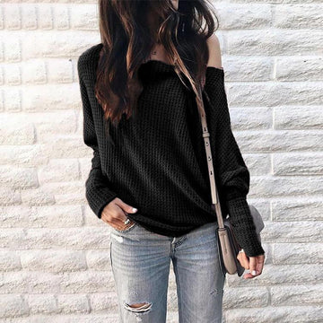 Scoop Long Sleeves Pure Color Regular Sweater